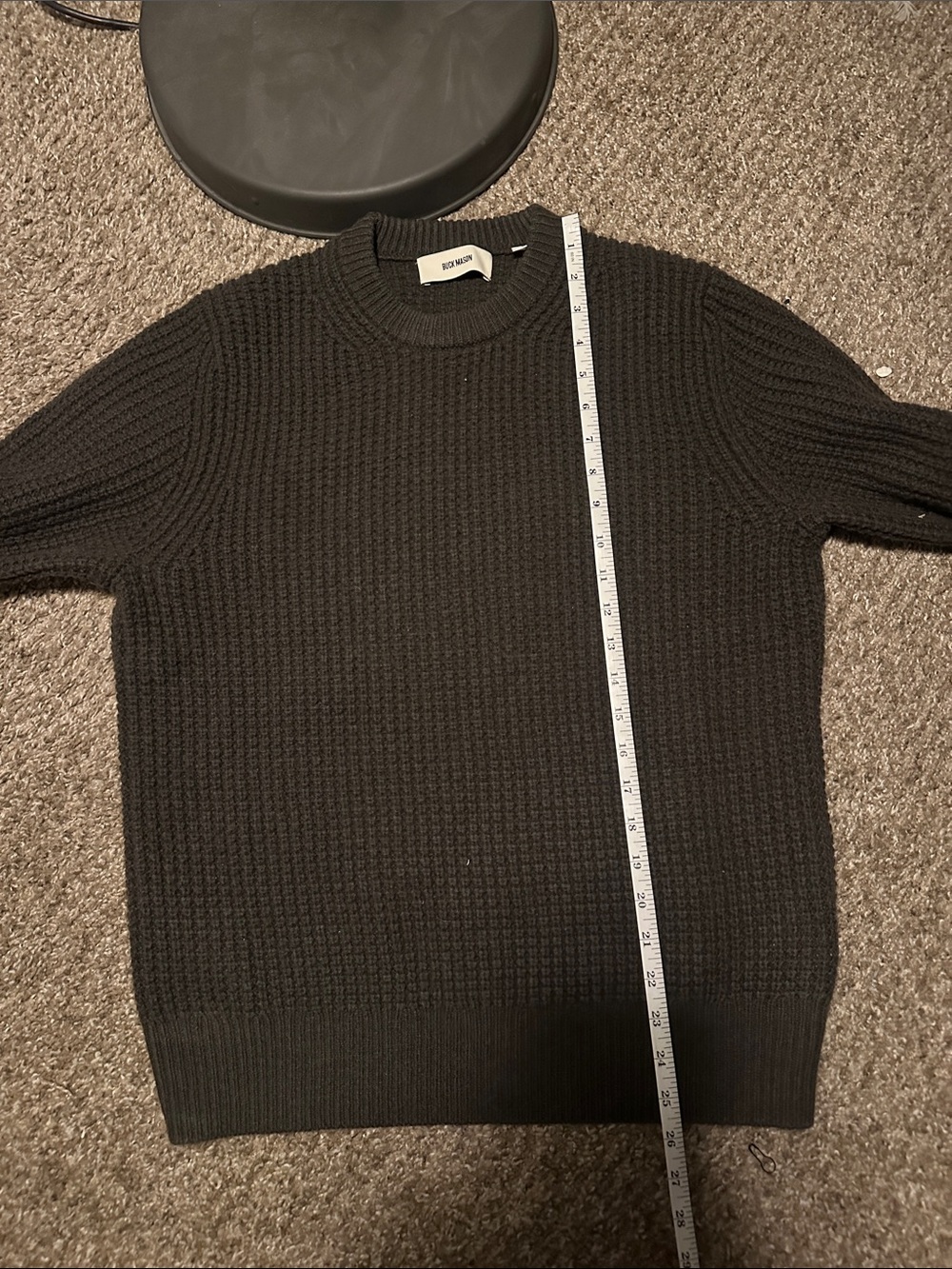 Buck Mason Dark Green Waffle Knit Wool/Cashmere Herdsman Crewneck Sweater - Picture 6 of 6